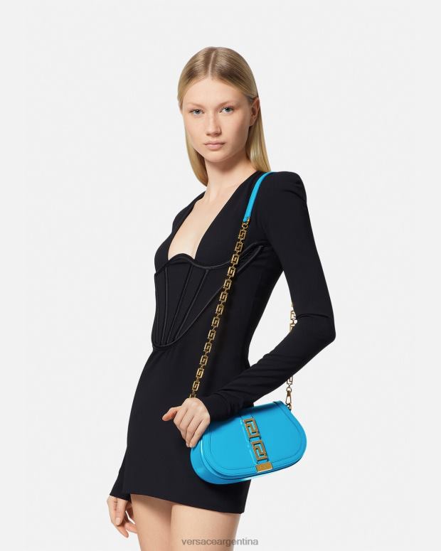 mujer Versace dv azul bolso de hombro con greca diosa bolsas 4F604266
