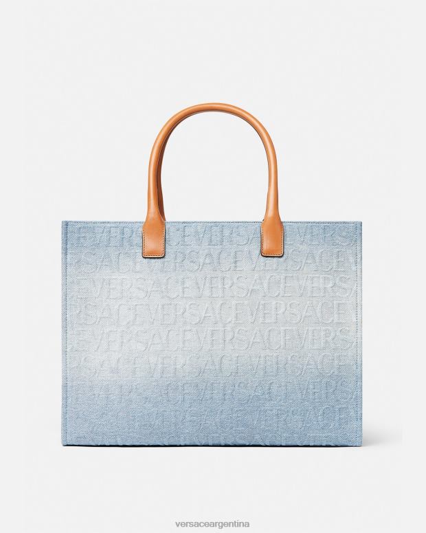mujer Versace azul claro bolso tote grande de mezclilla bolsas 4F604324