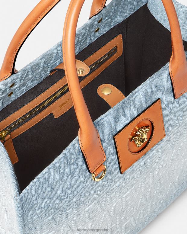 mujer Versace azul claro bolso tote grande de mezclilla bolsas 4F604324