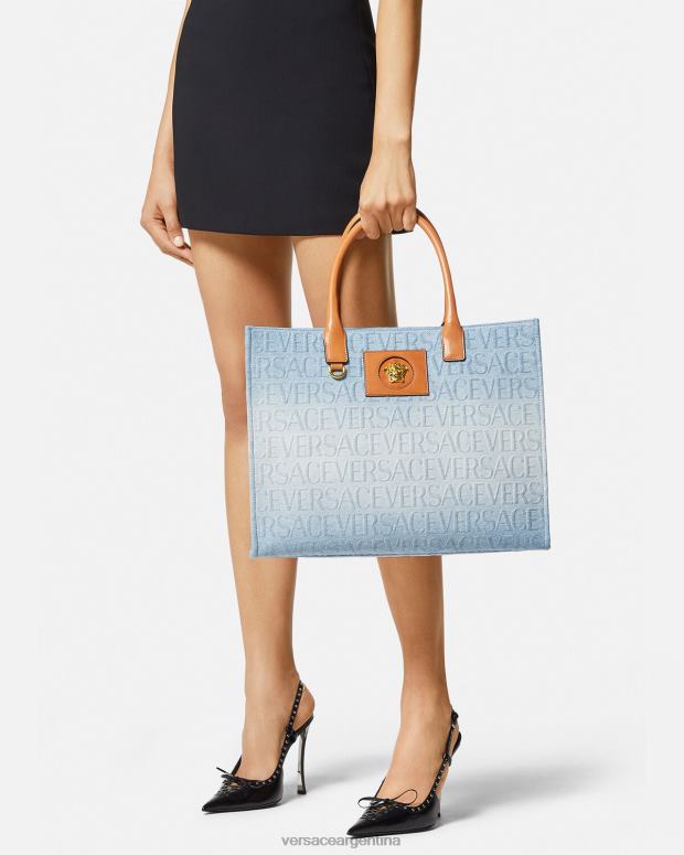 mujer Versace azul claro bolso tote grande de mezclilla bolsas 4F604324