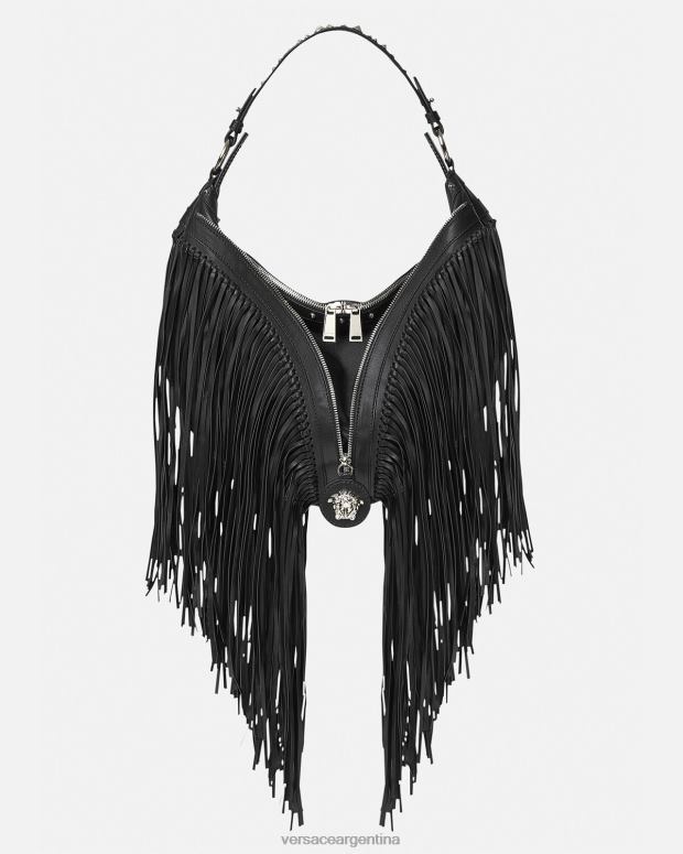 mujer Versace negro bolso hobo con flecos repetidos bolsas 4F604298