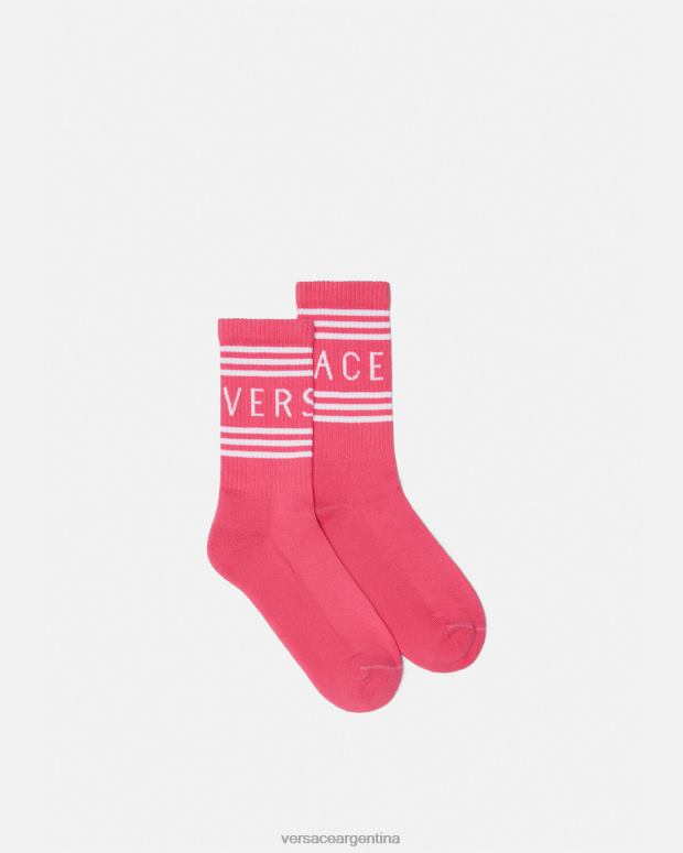 mujer Versace rosa calcetines con logo vintage años 90 ropa interior y ropa de playa 4F6041098