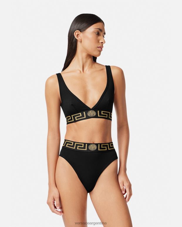 mujer Versace negro bralette con borde de greca ropa interior y ropa de playa 4F6041043