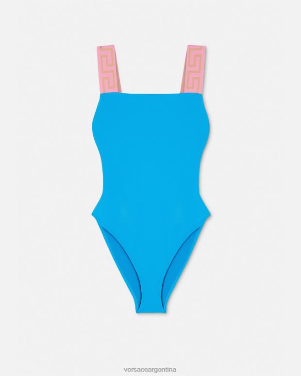 mujer Versace azul traje de baño de una pieza con borde de greca ropa interior y ropa de playa 4F6041136