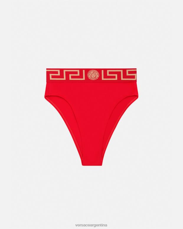 mujer Versace rojo braguitas de bikini de talle alto con borde con Greca ropa interior y ropa de playa 4F6041154