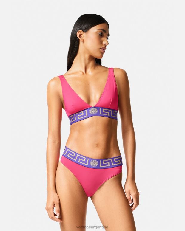 mujer Versace rosa y lila braguitas de bikini con borde de greca ropa interior y ropa de playa 4F6041177