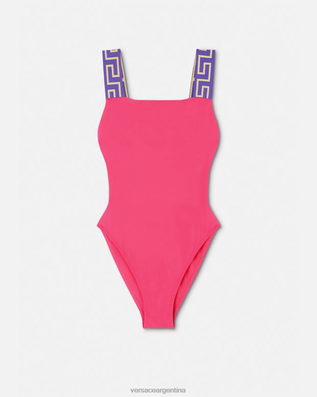 mujer Versace un color traje de baño de una pieza con borde de greca ropa interior y ropa de playa 4F6041180