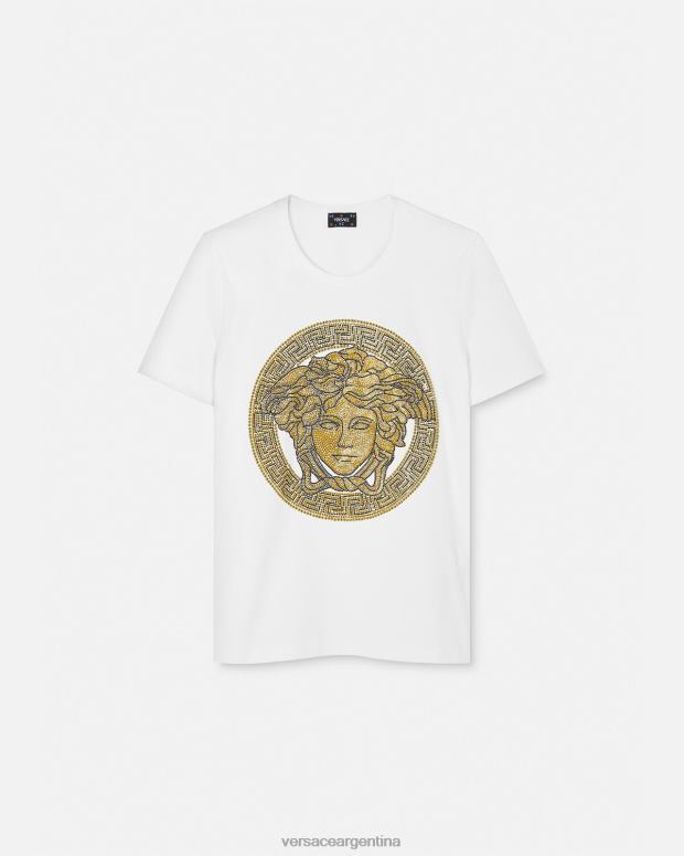 mujer Versace Oro blanco camiseta cristal la medusa ropa 4F604133