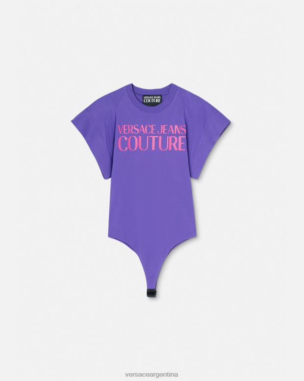mujer Versace Violeta camiseta tipo body con logo ropa 4F6042163