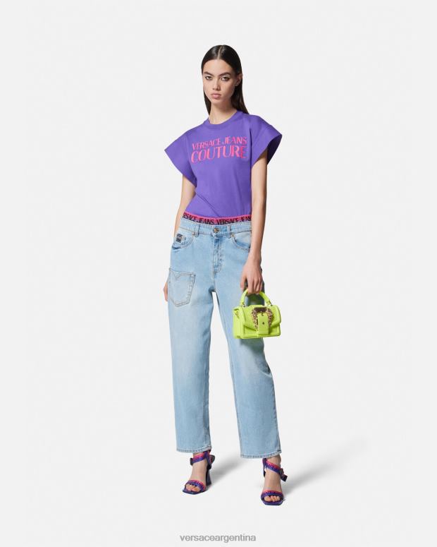 mujer Versace Violeta camiseta tipo body con logo ropa 4F6042163
