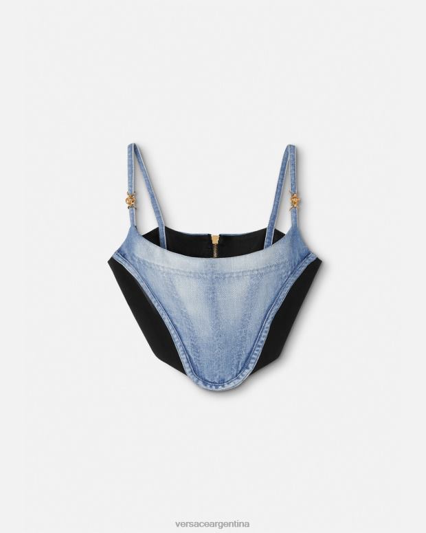 mujer Versace azul claro corsé de mezclilla ropa 4F604228