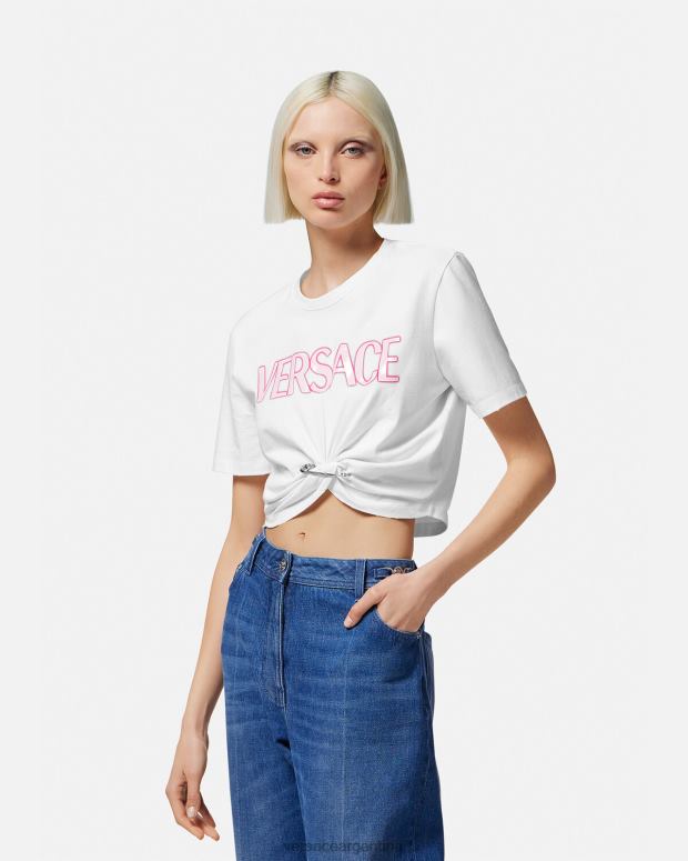 mujer Versace blanco camiseta con logo de imperdible ropa 4F604138