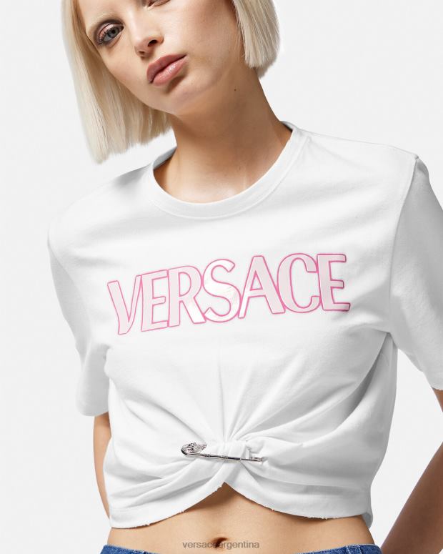 mujer Versace blanco camiseta con logo de imperdible ropa 4F604138