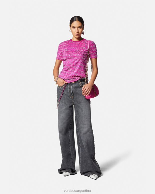 mujer Versace fucsia camiseta con cristales ropa 4F604146