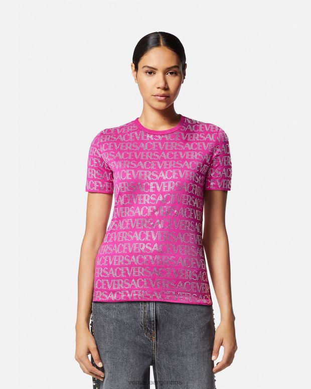 mujer Versace fucsia camiseta con cristales ropa 4F604146
