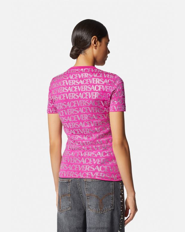 mujer Versace fucsia camiseta con cristales ropa 4F604146