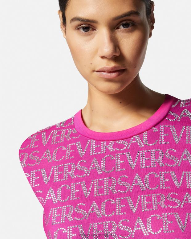 mujer Versace fucsia camiseta con cristales ropa 4F604146