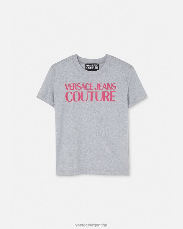 mujer Versace gris camiseta con logo ropa 4F6042171