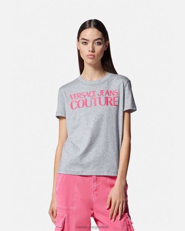 mujer Versace gris camiseta con logo ropa 4F6042171