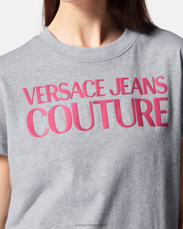 mujer Versace gris camiseta con logo ropa 4F6042171