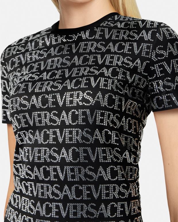 mujer Versace negro camiseta con cristales ropa 4F604147