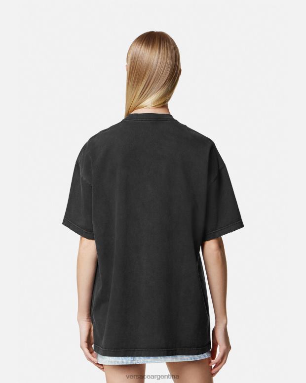 mujer Versace negro camiseta con logo desgastado de Medusa ropa 4F604134
