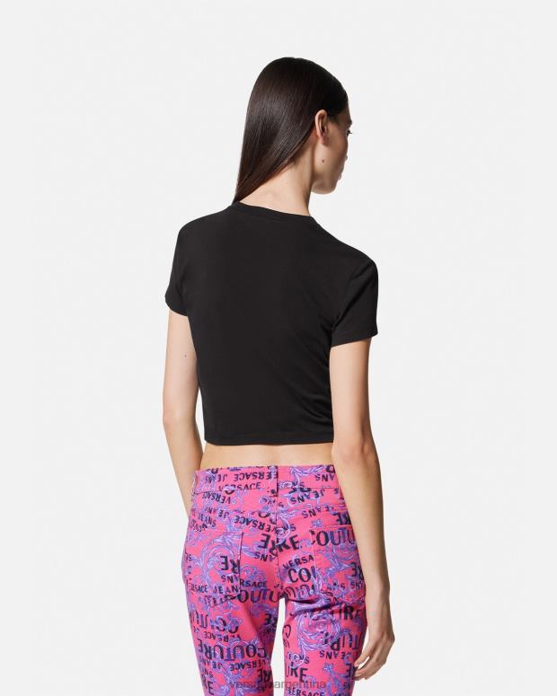 mujer Versace negro camiseta corta con emblema en V ropa 4F6042230