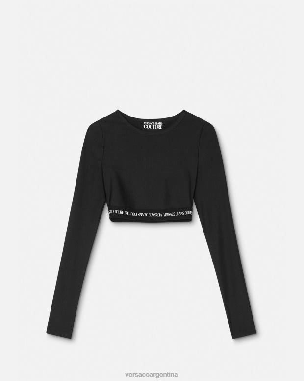 mujer Versace negro camiseta corta con logo ropa 4F6042153