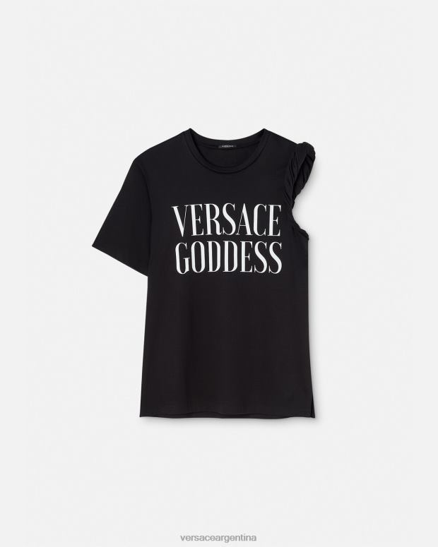 mujer Versace negro camiseta enrollada diosa ropa 4F604155