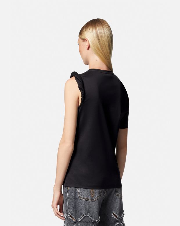 mujer Versace negro camiseta enrollada diosa ropa 4F604155