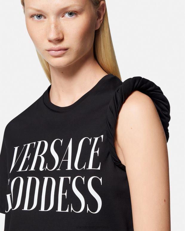 mujer Versace negro camiseta enrollada diosa ropa 4F604155
