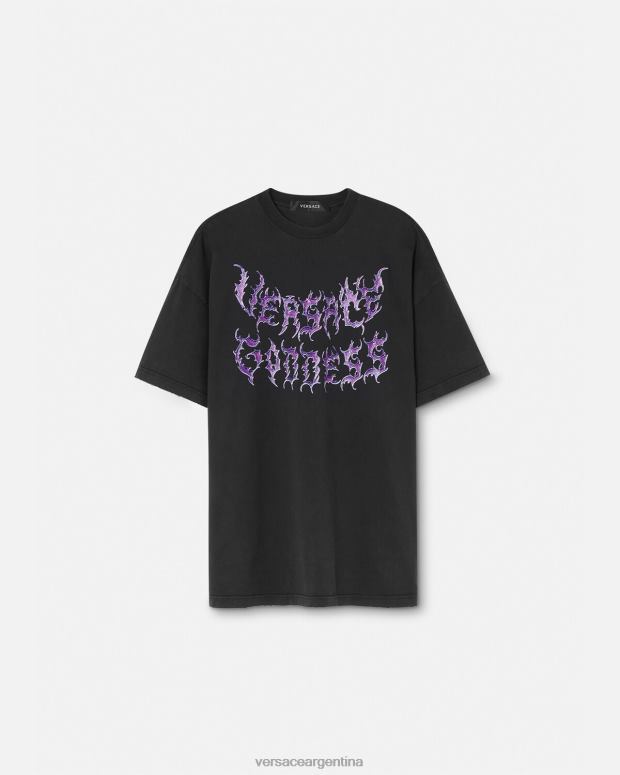 mujer Versace negro camiseta extragrande de diosa ropa 4F604150