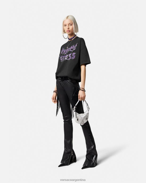 mujer Versace negro camiseta extragrande de diosa ropa 4F604150