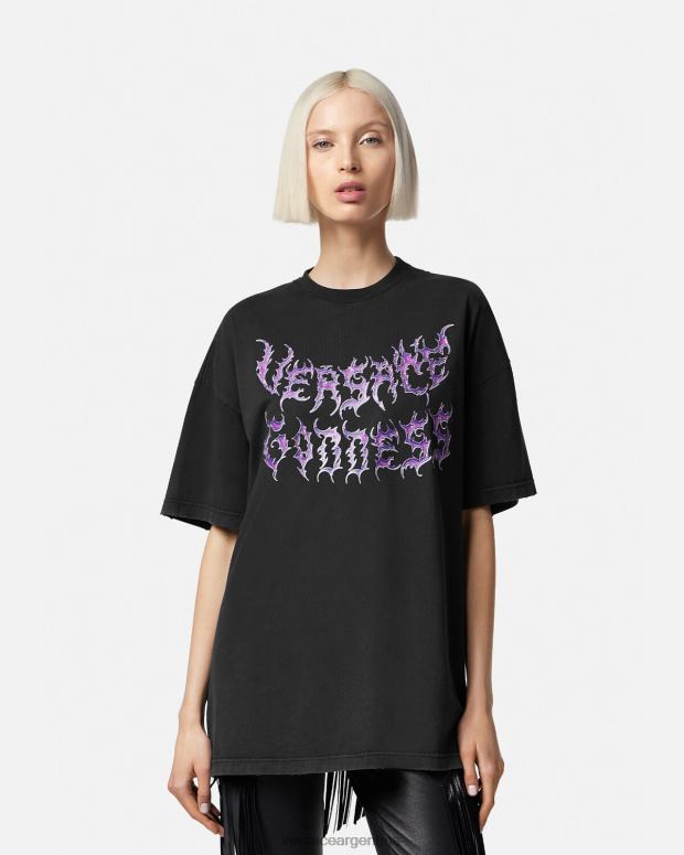 mujer Versace negro camiseta extragrande de diosa ropa 4F604150