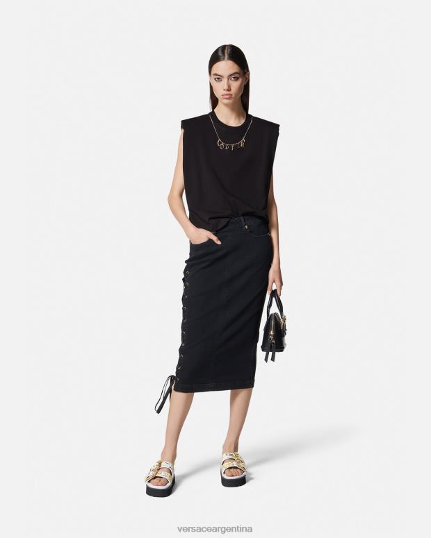 mujer Versace negro camiseta sin mangas con dijes ropa 4F6042199