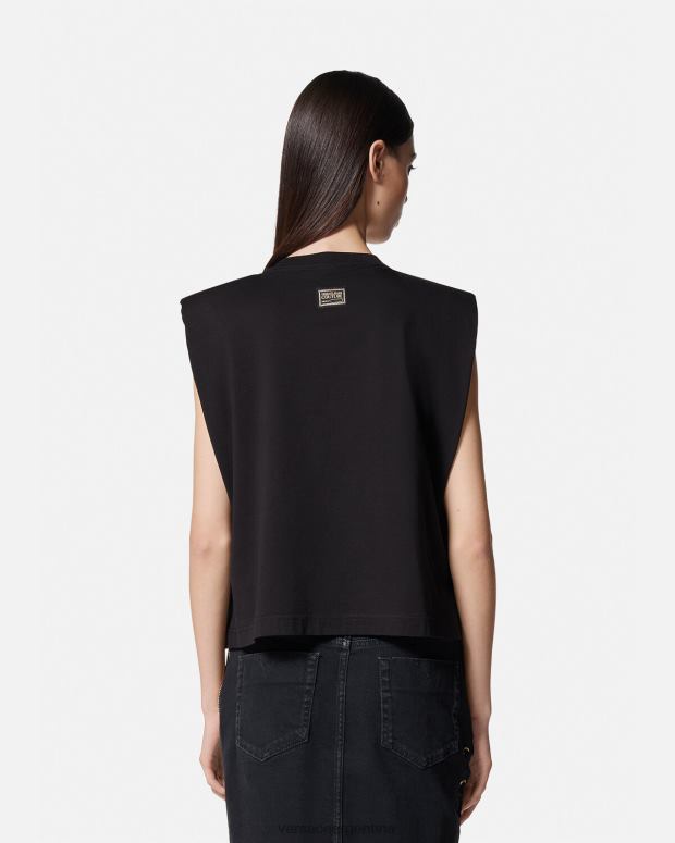 mujer Versace negro camiseta sin mangas con dijes ropa 4F6042199