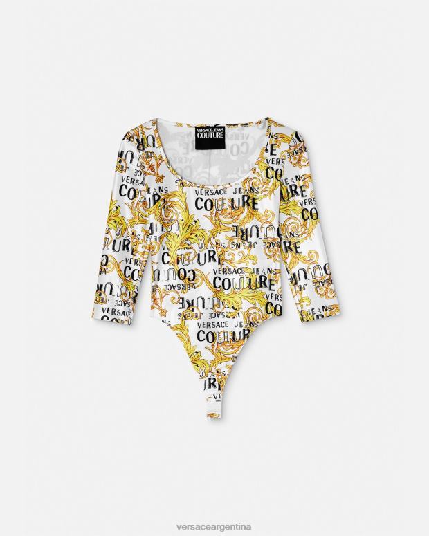 mujer Versace oro y blanco body de alta costura con logo ropa 4F6042210