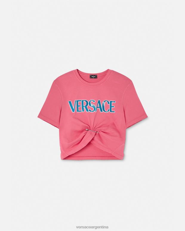 mujer Versace rosa camiseta con logo de imperdible ropa 4F604139