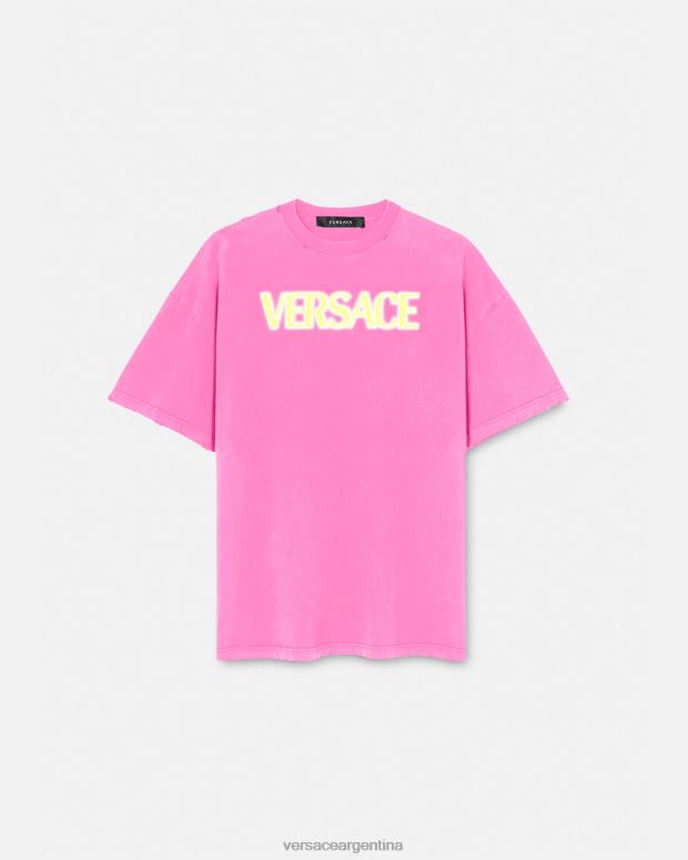 mujer Versace rosa camiseta con logo desgastado ropa 4F604152