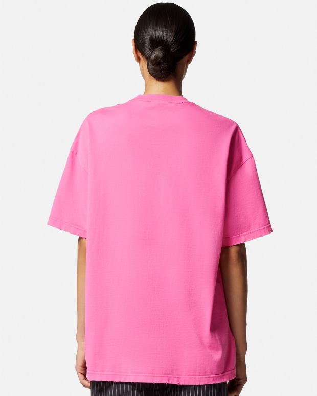 mujer Versace rosa camiseta con logo desgastado ropa 4F604152