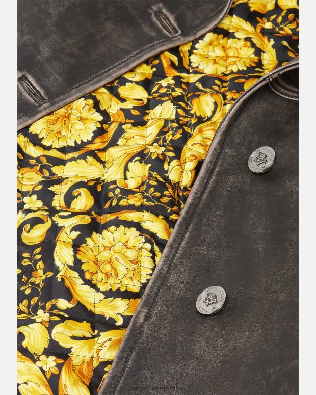 mujer Versace gris gabardina barroco de cuero cepillado ropa 4F60497