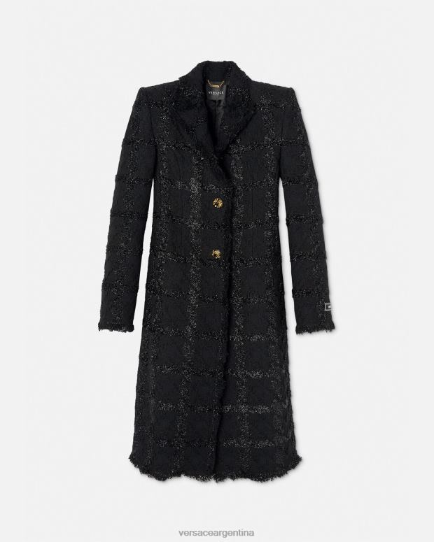 mujer Versace negro abrigo largo de tweed con pinchos ropa 4F604102