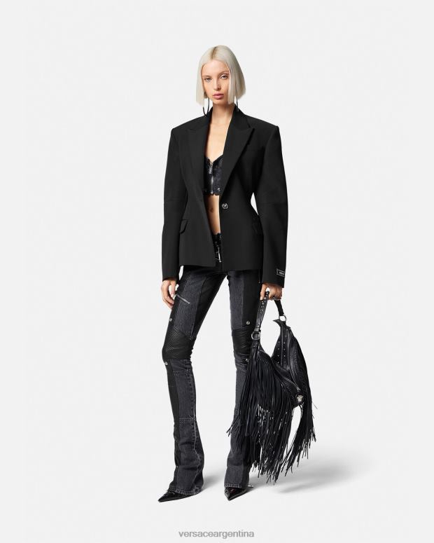 mujer Versace negro blazer con medusa y botonadura sencilla ropa 4F604116