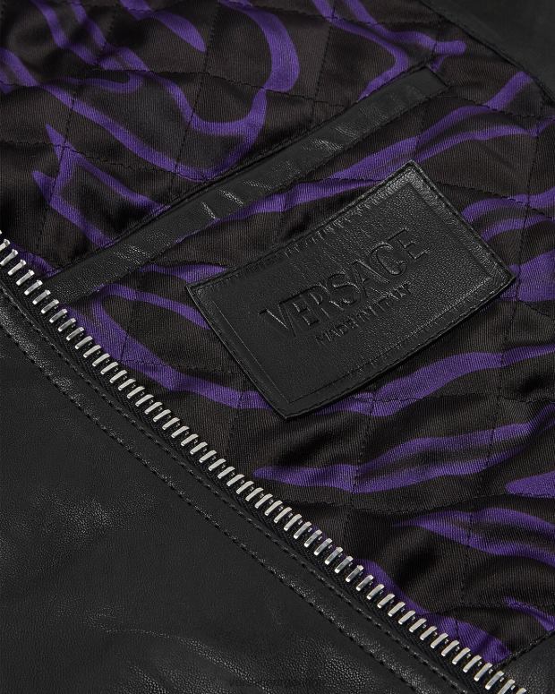 mujer Versace negro chaqueta de cuero con flecos ropa 4F604101
