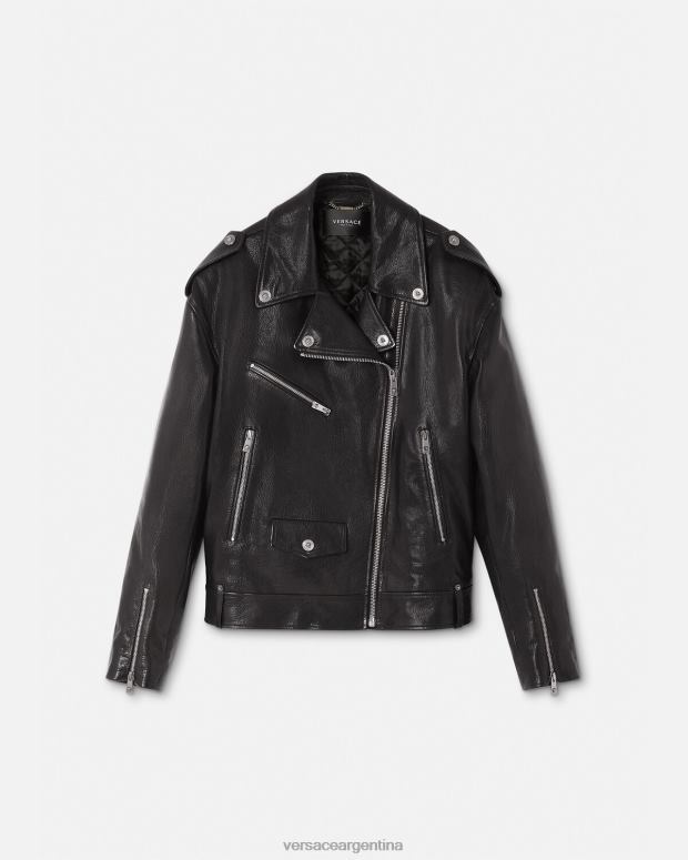 mujer Versace negro chaqueta motera de cuero ropa 4F60496