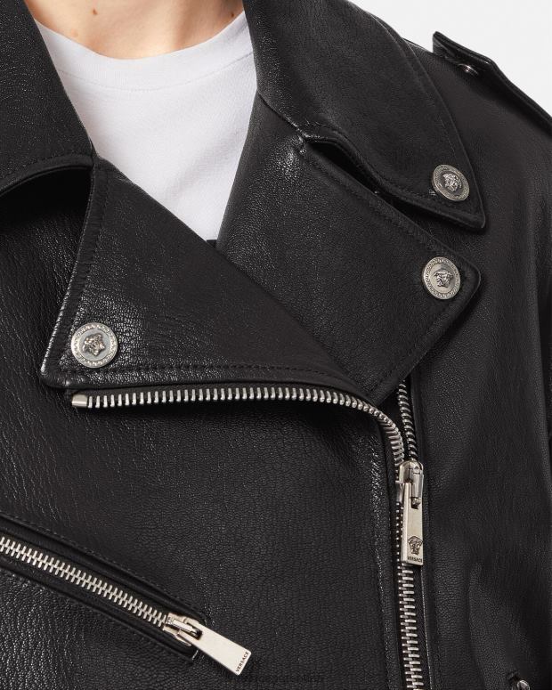 mujer Versace negro chaqueta motera de cuero ropa 4F60496
