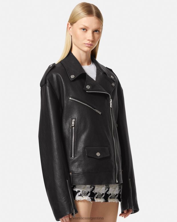 mujer Versace negro chaqueta motera de cuero ropa 4F60496