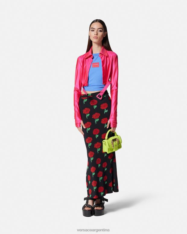 mujer Versace negro falda midi rosas ropa 4F6042180