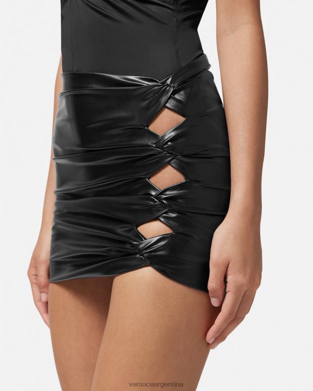 mujer Versace negro minifalda anudada ropa 4F604162