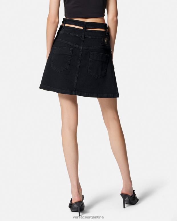 mujer Versace negro minifalda de mezclilla con hebilla barroca ropa 4F6042151